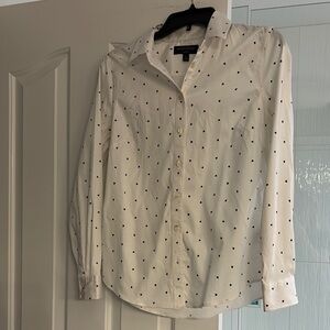 Banana Republic White and Black Hearts fitted Button Down Shirt